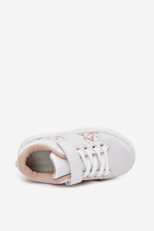 Buty Sportowe Sneakersy Dziecięce Z Eko Skóry Biało-Beżowe Anelisa