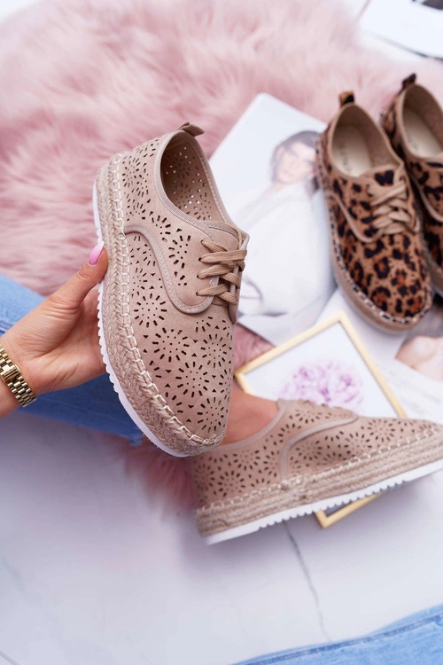 Espadryle Damskie Sznurowane Zamszowe Beżowe MyShoes