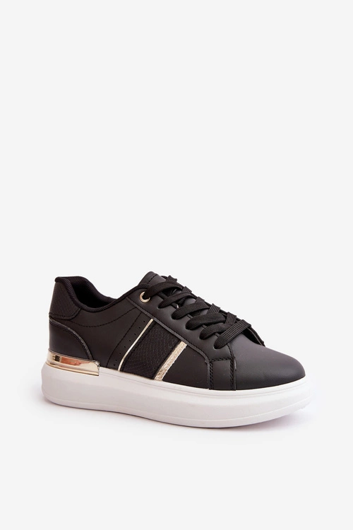 Modne Sneakersy Damskie Na Platformie Z Eko Skóry Czarne Nevisase