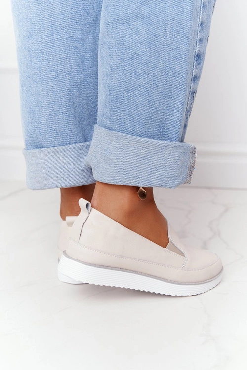 Damskie Skórzane Tenisówki Slip-On S.Barski Beżowe