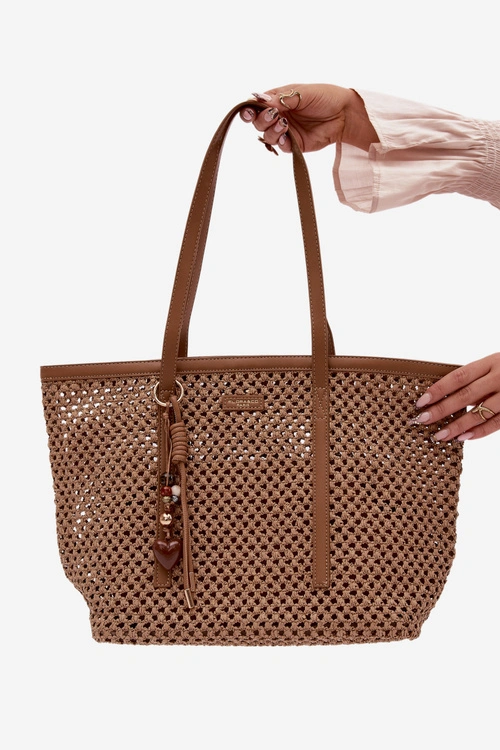 Flora&Co Pleciona Torebka Typu Shopper Z Brelokiem Jasnobrązowa Noella