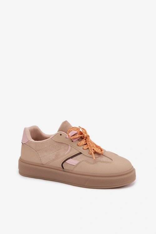 Sneakersy Damskie Z Podwójnymi Sznurówkami Jasnobrązowe Relisa
