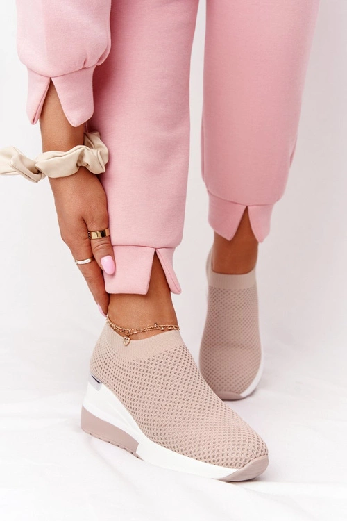 Ażurowe Sneakersy Slip-On Na Koturnie Beżowe Harmony