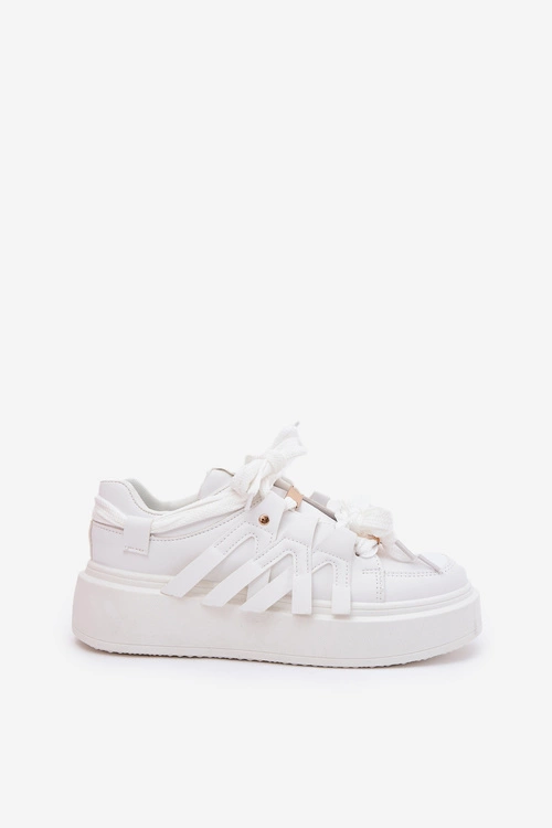 Eko Skórzane Sneakersy Na Platformie Białe Penolle