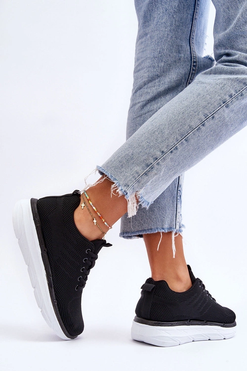 Damskie Sznurowane Buty Sportowe Czarne Lavarone