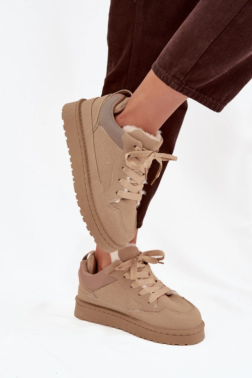 Sneakersy Damskie Ocieplane Futerkiem Beżowe Cyrissa