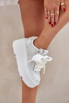 Skórzane Sneakersy Na Platformie CheBello 4658 Srebrne