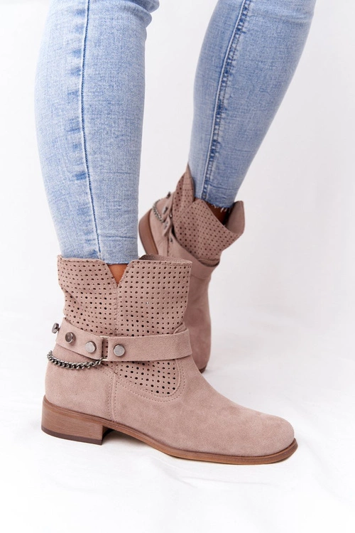 Ażurowe Wiosenne Botki Lewski Shoes 2905-0 Beżowe