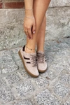 Skórzane Zamszowe Sneakersy Damskie Zazoo N1176S2 Ciemnobeżowe