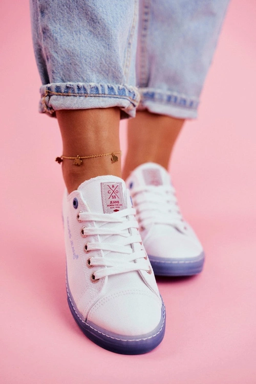 Trampki Damskie Cross Jeans Biało Niebieskie FF2R4077C