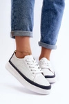 Damskie Skórzane Buty Sportowe Sneakersy Biało-Granatowe Failla