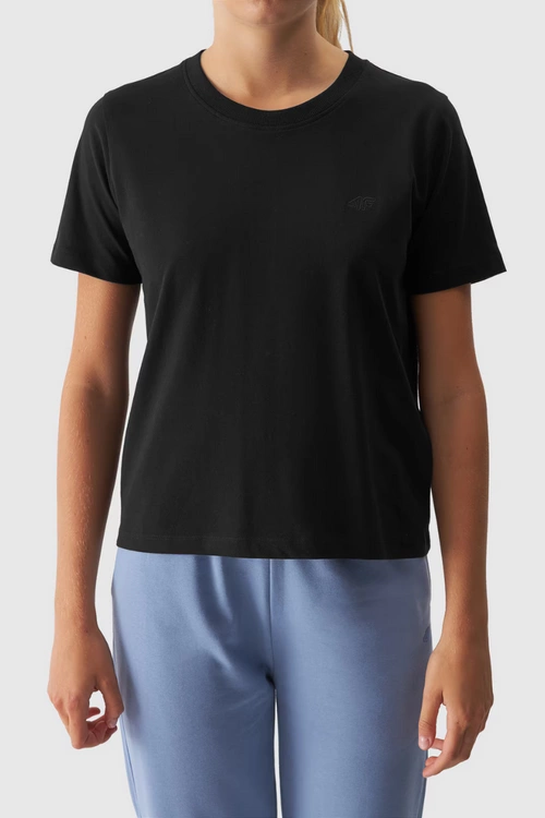 Gładki T-Shirt Damski Regular 4F 4FWAW24TTSHF1650-20S Czarny