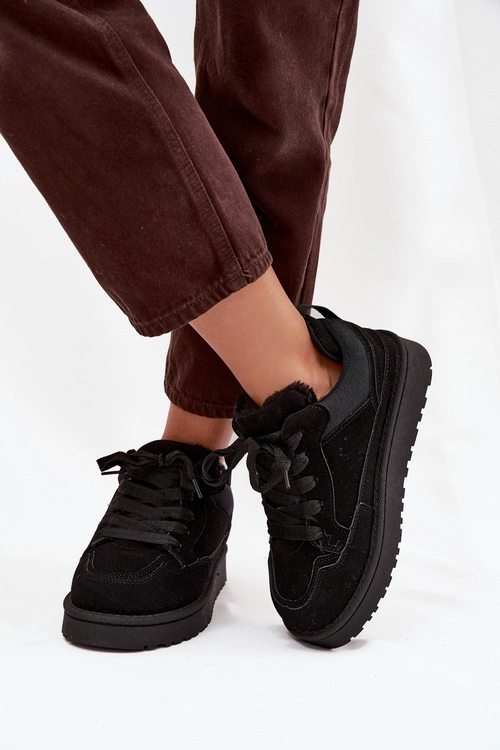 Sneakersy Damskie Ocieplane Futerkiem Czarne Cyrissa