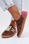 Skórzane Zamszowe Sneakersy Damskie Brązowe Coressa
