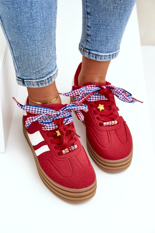 Sneakersy Damskie Z Przypinkami Czerwone Jariana