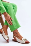 Skórzane Sandały Damskie Lewski Shoes 3230 Beżowo-Złote