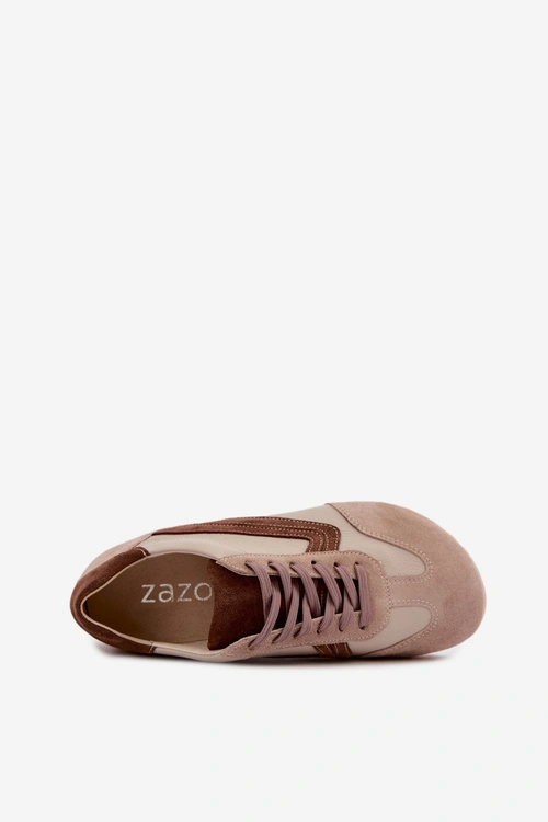 Skórzane Zamszowe Sneakersy Barefoot Damskie Zazoo N1400 Beżowe
