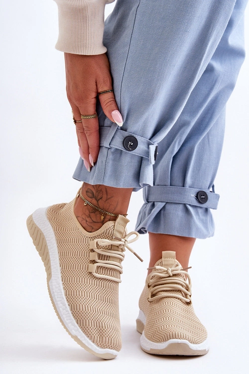 Klasyczne Materiałowe Wsuwane Sneakersy Beżowe Gusto