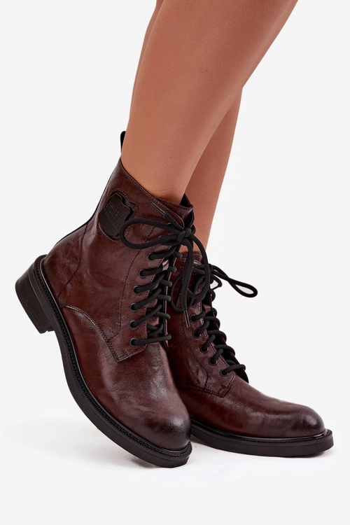 Skórzane Botki Workery Damskie Z Ozdobnym Detalem Maciejka K7180-02 Brązowe